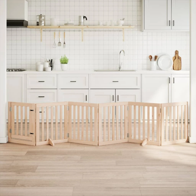 vidaXL suņu vārti ar salokāmām durvīm, 6 paneļi, 300 cm, papeles koks