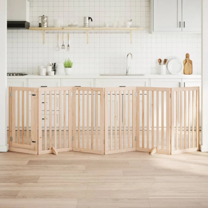 vidaXL suņu vārti ar salokāmām durvīm, 6 paneļi, 300 cm, papeles koks