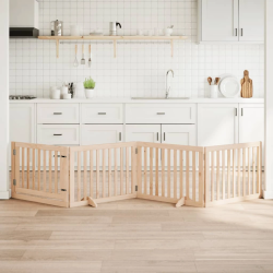 vidaXL suņu vārti ar salokāmām durvīm, 4 paneļi, 320 cm, papeles koks