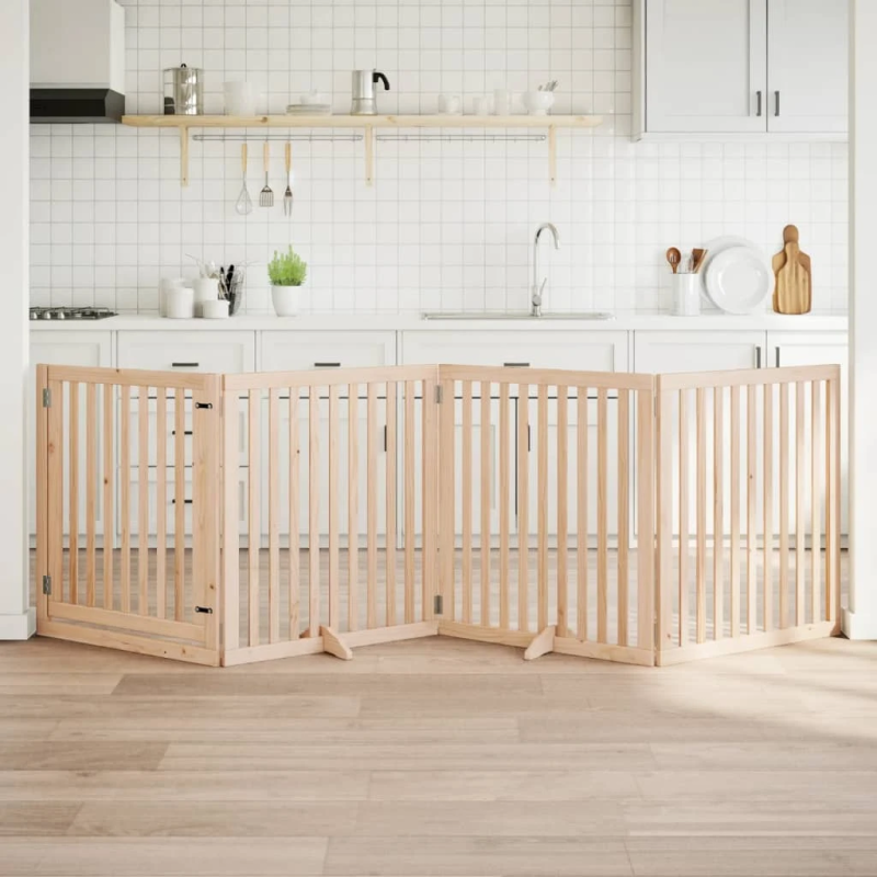 vidaXL suņu vārti ar durvīm, salokāmi, 4 paneļi, 320 cm, papeles koks