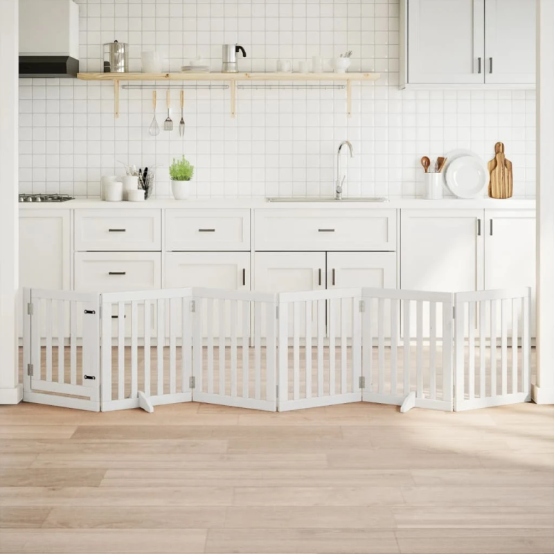 vidaXL suņu vārti ar durvīm, salokāmi, 6 paneļi, 300 cm, papeles koks