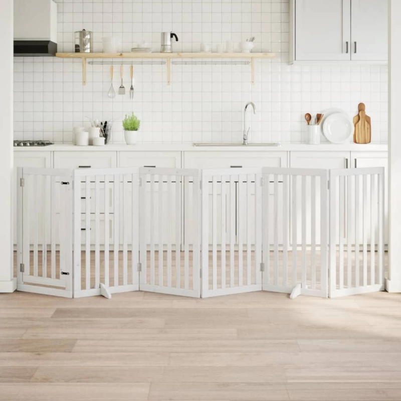 vidaXL suņu vārti ar durvīm, salokāmi, 6 paneļi, 300 cm, papeles koks