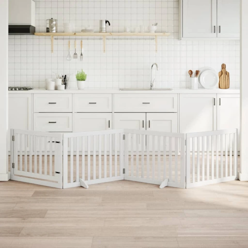 vidaXL suņu vārti ar durvīm, salokāmi, 4 paneļi, 320 cm, papeles koks