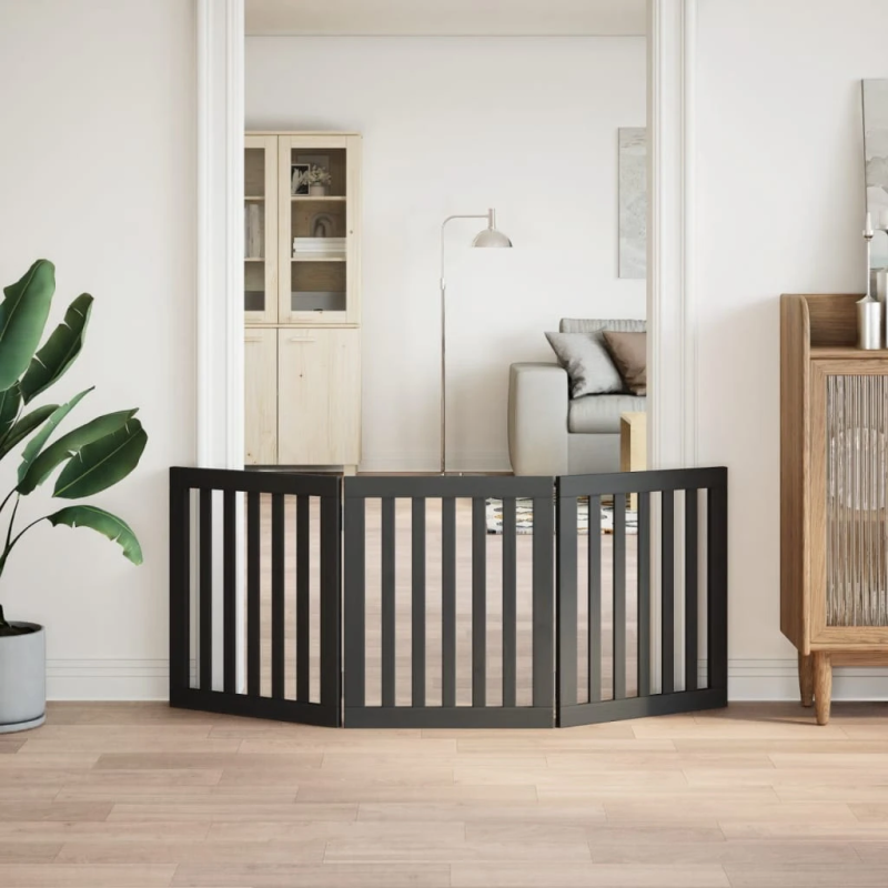 vidaXL suņu vārti, salokāmi, 3 paneļi, melni, 150 cm, papeles koks