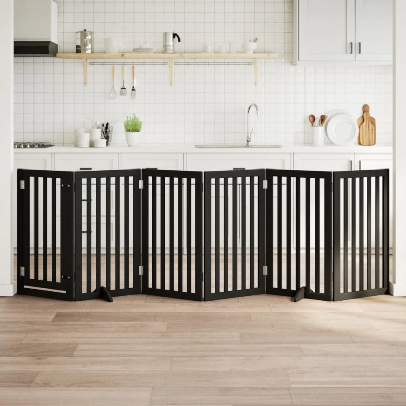 vidaXL suņu vārti ar durvīm, salokāmi, 6 paneļi, 300 cm, papeles koks