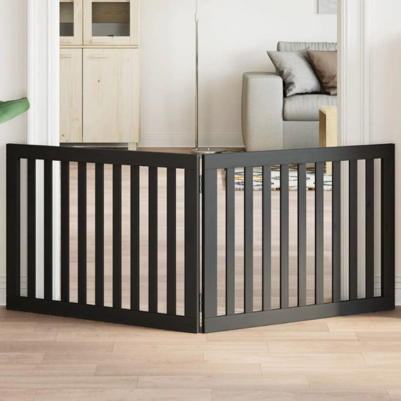 vidaXL suņu vārti, salokāmi, 2 paneļi, melni, 160 cm, papeles koks