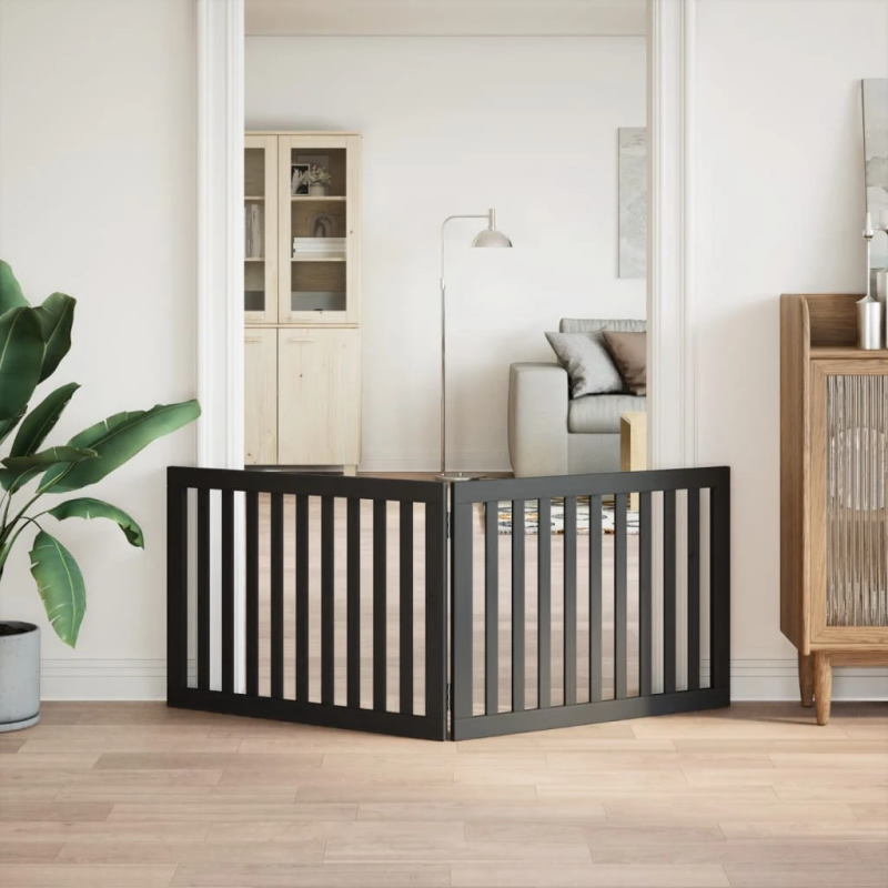 vidaXL suņu vārti, salokāmi, 2 paneļi, melni, 160 cm, papeles koks