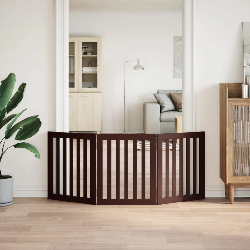 vidaXL suņu vārti, salokāmi, 3 paneļi, Brūns, 150 cm, papeles koks