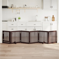 vidaXL suņu vārti ar durvīm, salokāmi, 6 paneļi, 300 cm, papeles koks