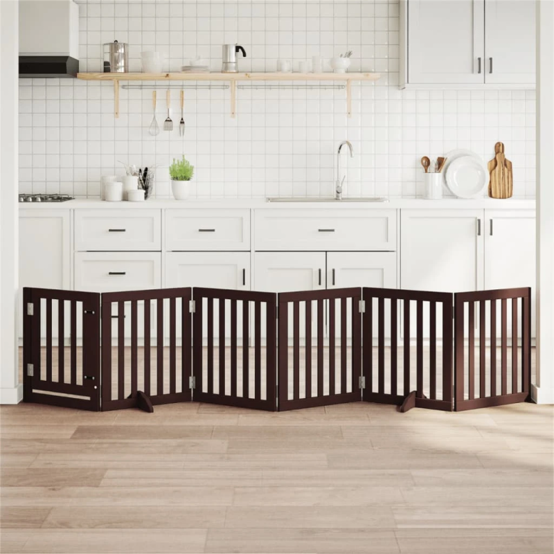 vidaXL suņu vārti ar durvīm, salokāmi, 6 paneļi, 300 cm, papeles koks