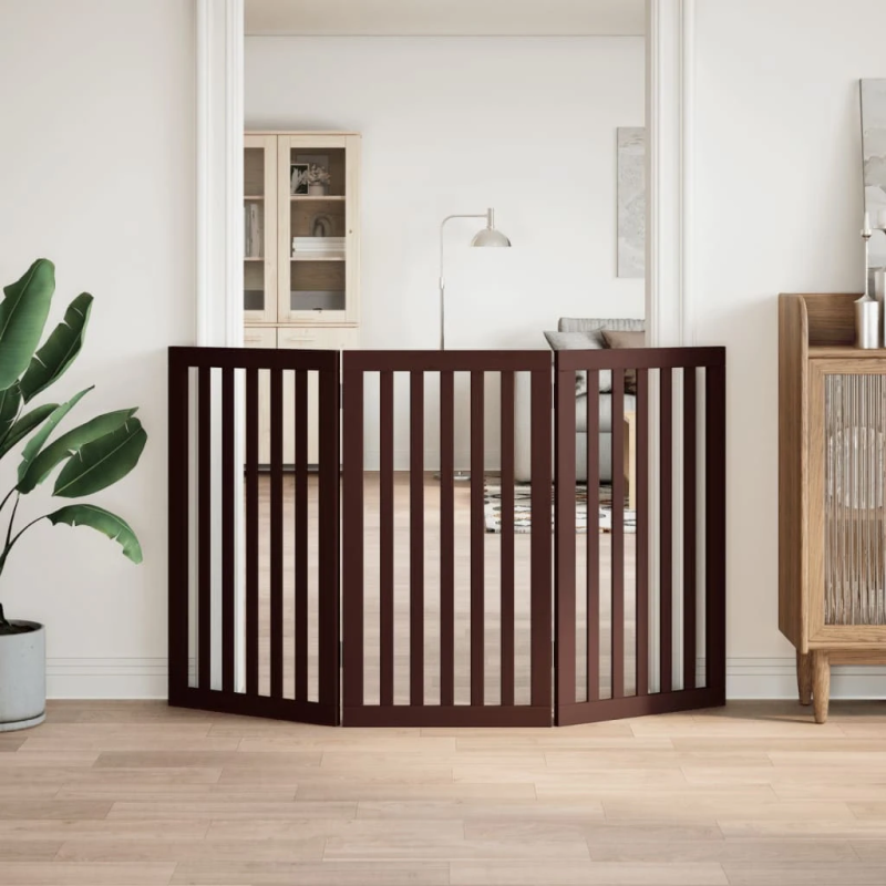 vidaXL suņu vārti, salokāmi, 3 paneļi, Brūns, 150 cm, papeles koks