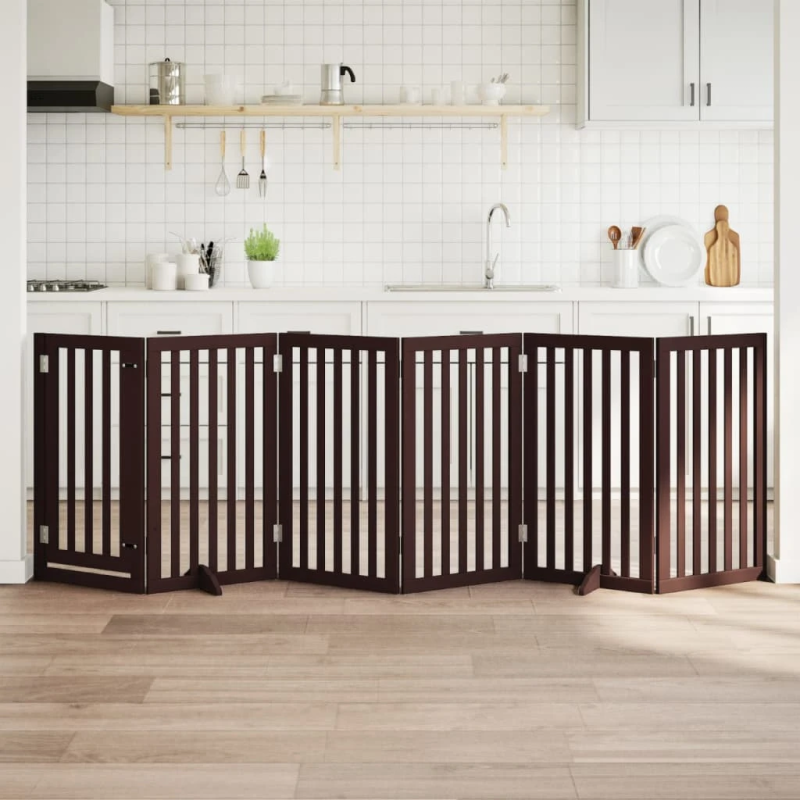 vidaXL suņu vārti ar durvīm, salokāmi, 6 paneļi, 300 cm, papeles koks