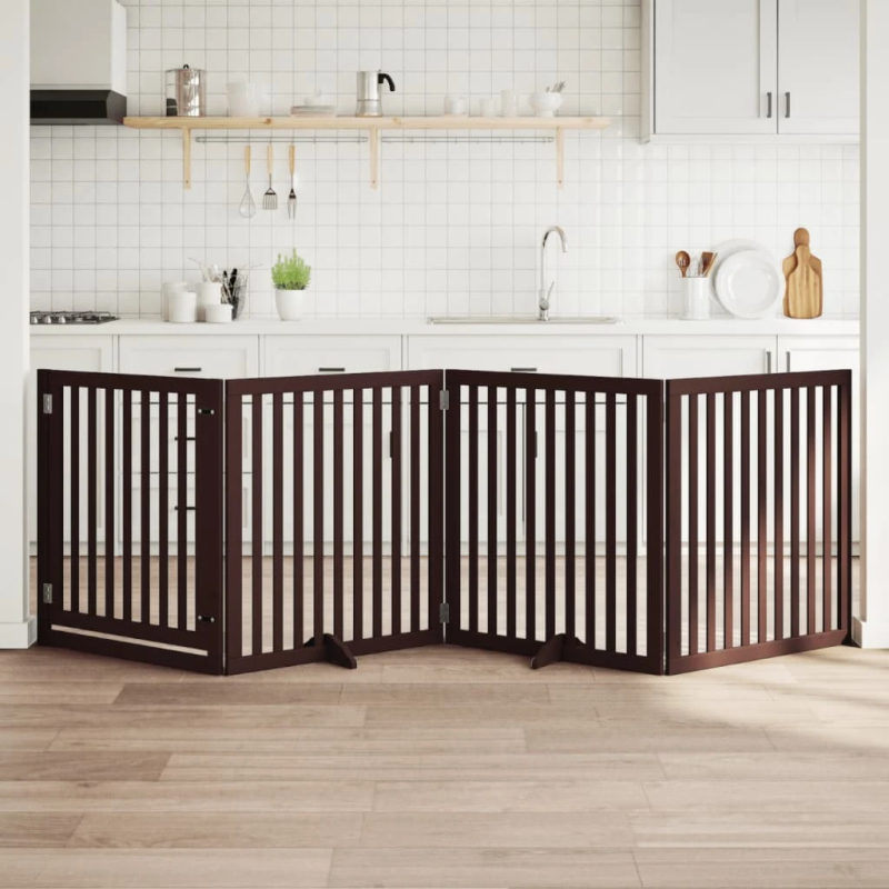 vidaXL suņu vārti ar durvīm, salokāmi, 4 paneļi, 320 cm, papeles koks