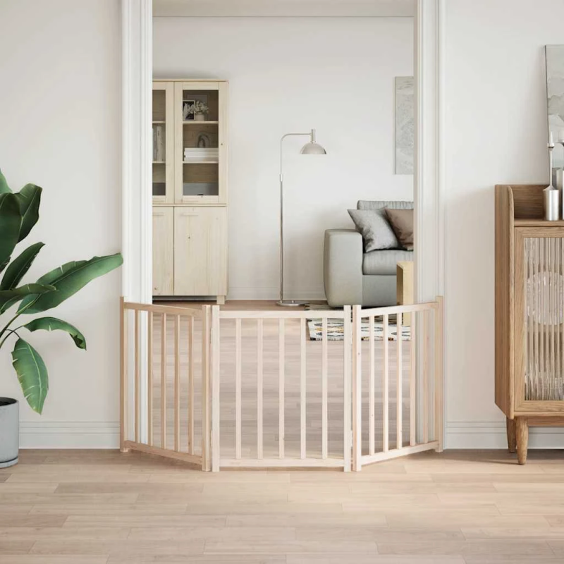 vidaXL suņu vārti, salokāmi, 3 paneļi, 150 cm, egles masīvkoks