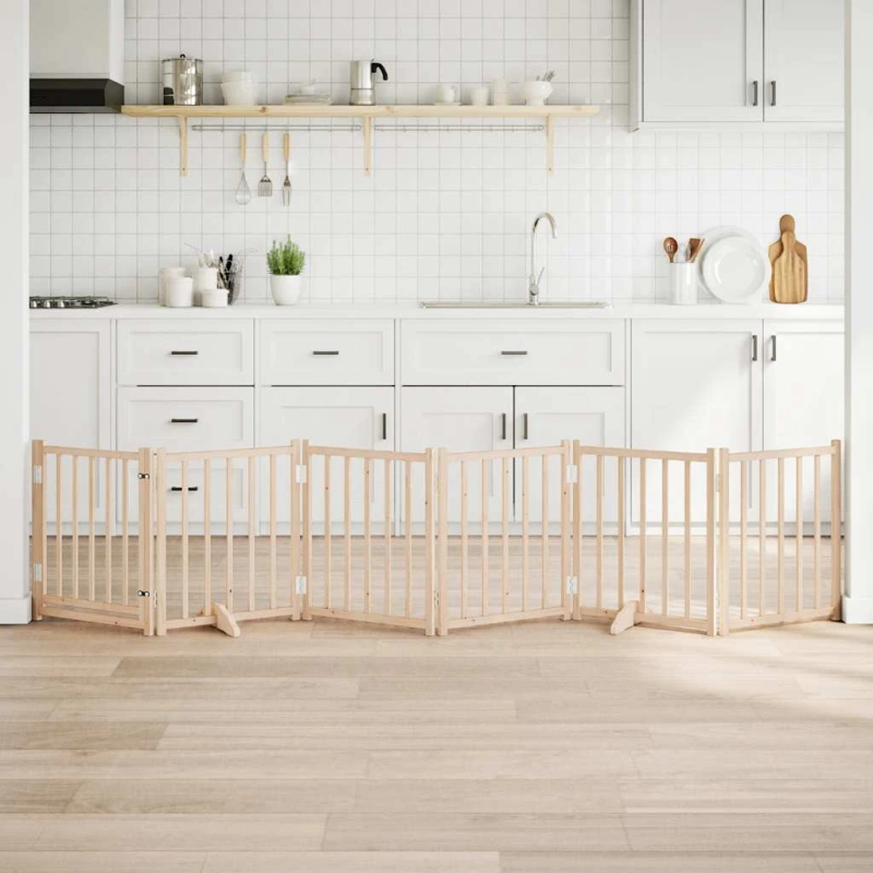 vidaXL suņu vārti ar durvīm salokāmi 6 paneļi 300 cm egles masīvkoks