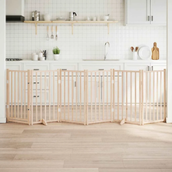 vidaXL suņu vārti ar salokāmām durvīm, 6 paneļi, 300 cm, masīvkoks, egle