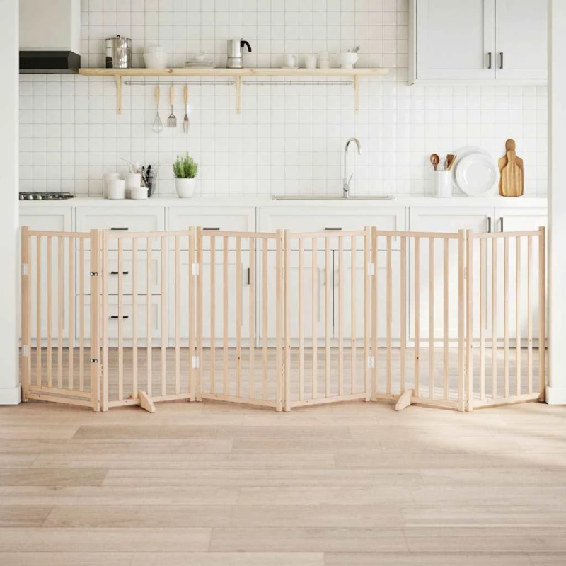 vidaXL suņu vārti ar salokāmām durvīm, 6 paneļi, 300 cm, masīvkoks, egle