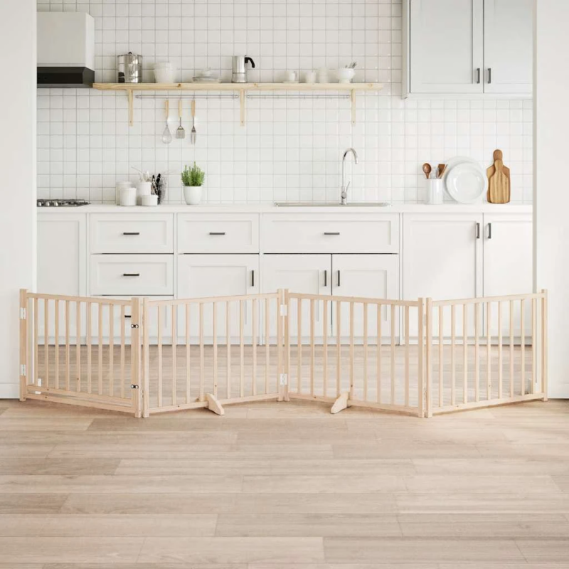 vidaXL suņu vārti ar durvīm salokāmi 4 paneļi 320 cm egles masīvkoks