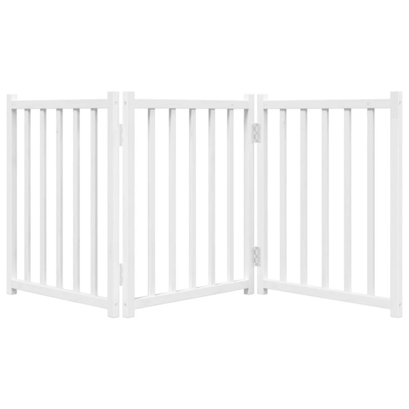 vidaXL suņu vārti, salokāmi, 3 paneļi, balti, 150 cm, egles masīvkoks