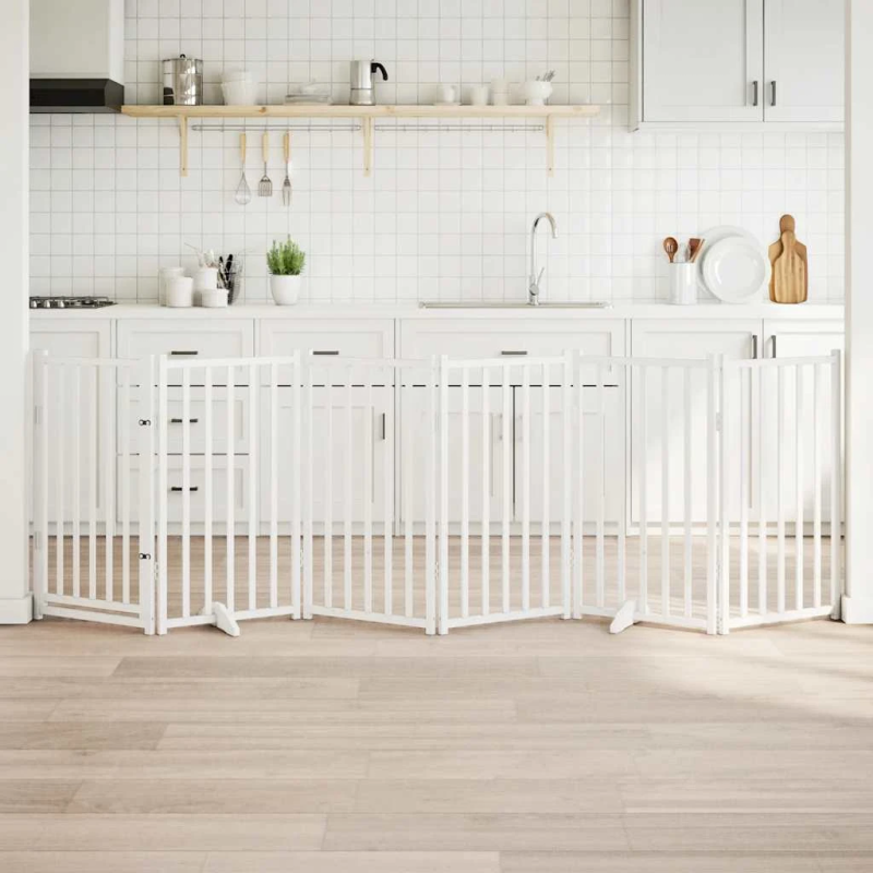 vidaXL suņu vārti ar durvīm salokāmi 6 paneļi 300 cm egles masīvkoks