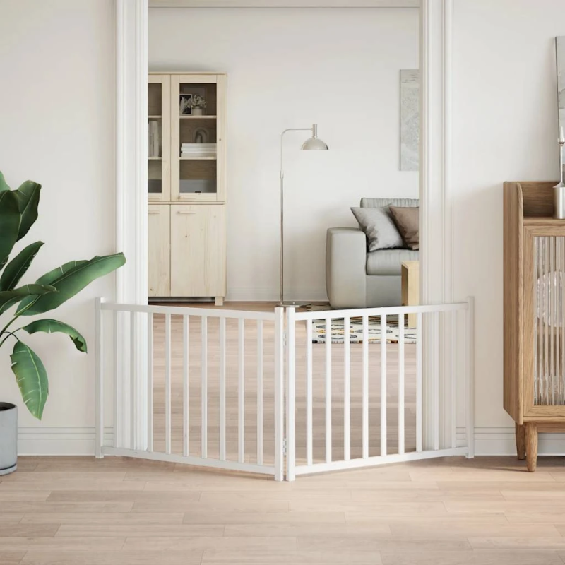 vidaXL suņu vārti, salokāmi, 2 paneļi, balti, 160 cm, egles masīvkoks