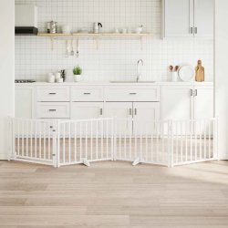 vidaXL suņu vārti ar durvīm salokāmi 4 paneļi 320 cm egles masīvkoks