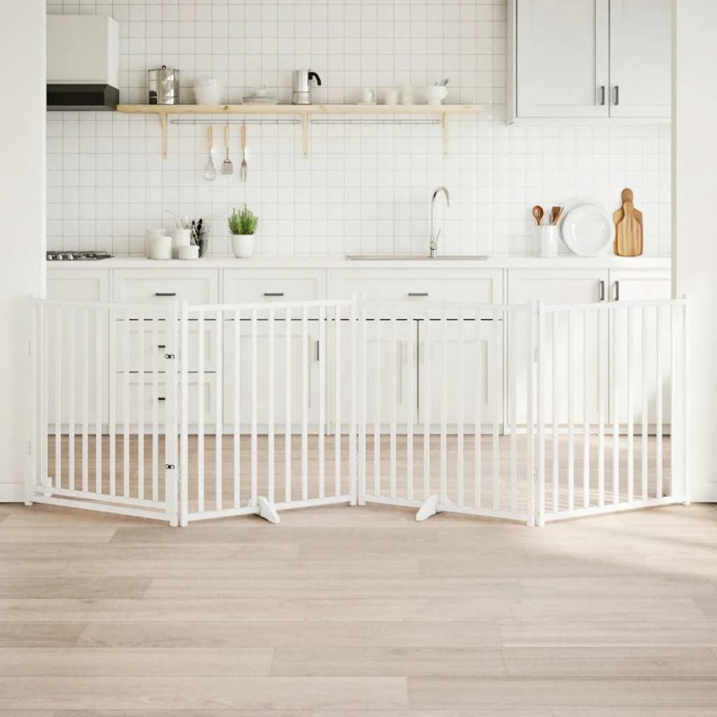 vidaXL suņu vārti ar durvīm salokāmi 4 paneļi 320 cm egles masīvkoks