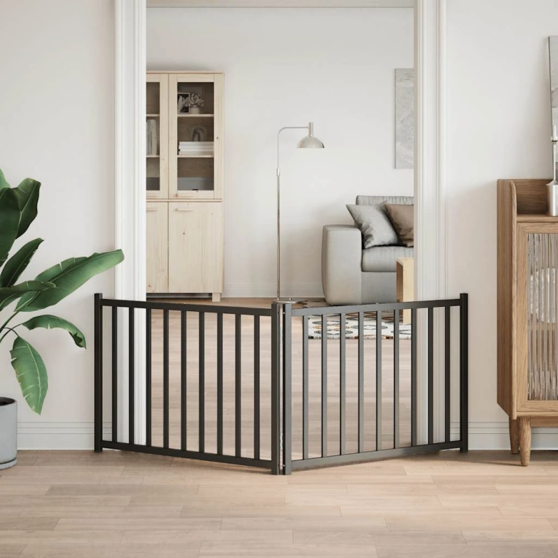 vidaXL suņu vārti, salokāmi, 2 paneļi, melni, 160 cm, egles masīvkoks