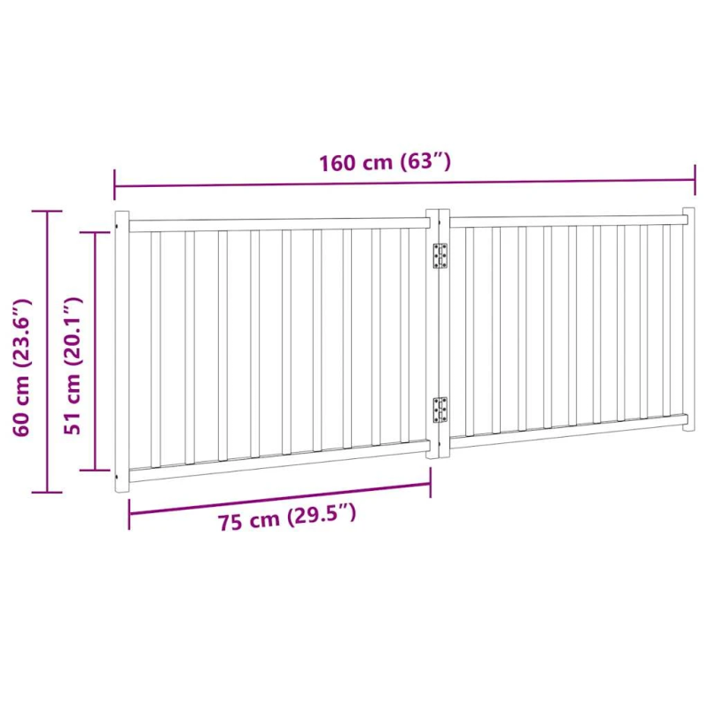 vidaXL suņu vārti, salokāmi, 2 paneļi, melni, 160 cm, egles masīvkoks