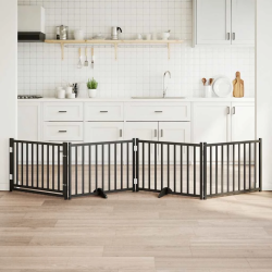 vidaXL suņu vārti ar durvīm salokāmi 4 paneļi 320 cm egles masīvkoks