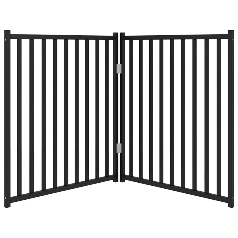 vidaXL suņu vārti, salokāmi, 2 paneļi, melni, 160 cm, egles masīvkoks