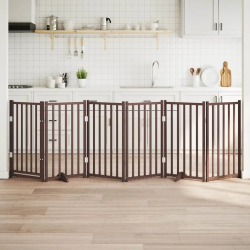 vidaXL suņu vārti ar durvīm salokāmi 6 paneļi 300 cm egles masīvkoks