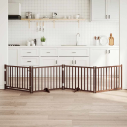 vidaXL suņu vārti ar durvīm salokāmi 4 paneļi 320 cm egles masīvkoks