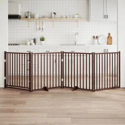 vidaXL suņu vārti ar durvīm salokāmi 4 paneļi 320 cm egles masīvkoks