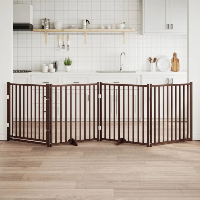 vidaXL suņu vārti ar durvīm salokāmi 4 paneļi 320 cm egles masīvkoks