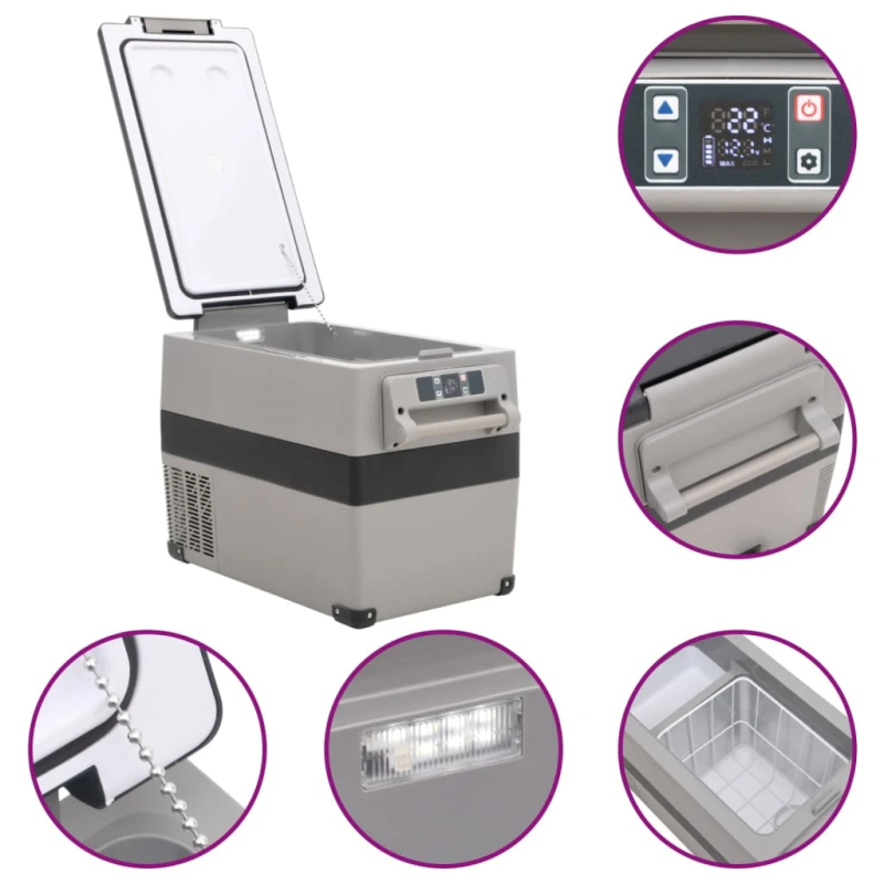 vidaXL aukstumkaste ar rokturi, adapteri, melna ar pelēku, 35 L, PP,PE