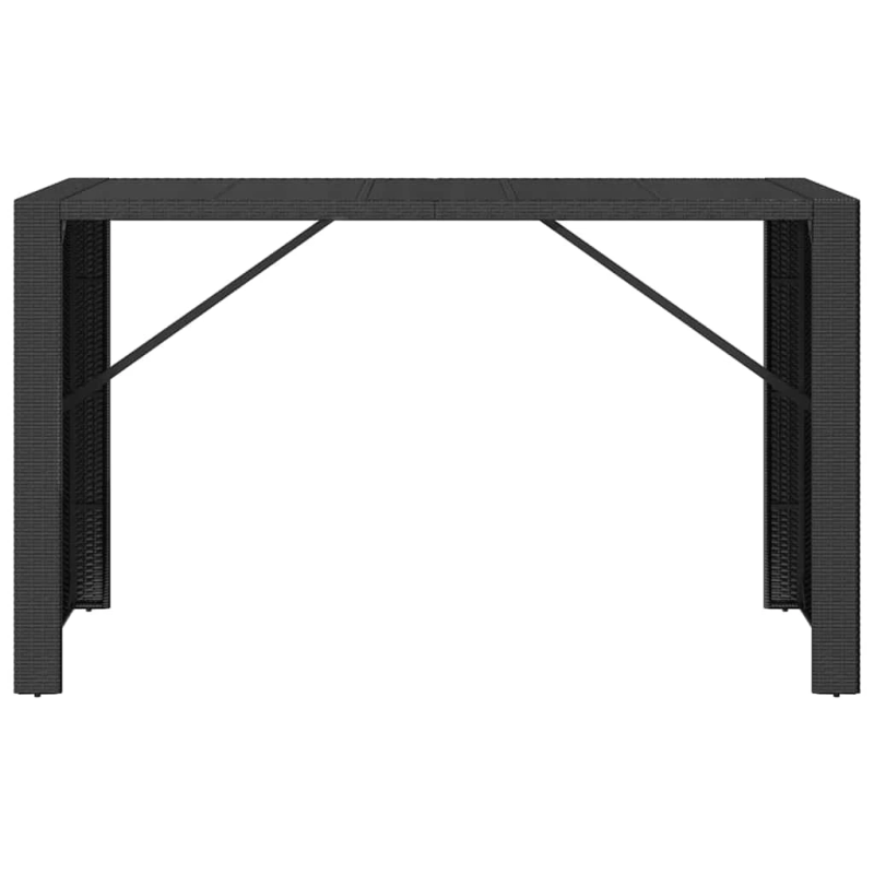 vidaXL bāra galds, stikla virsma, melns, 185x80x110 cm, PE rotangpalma