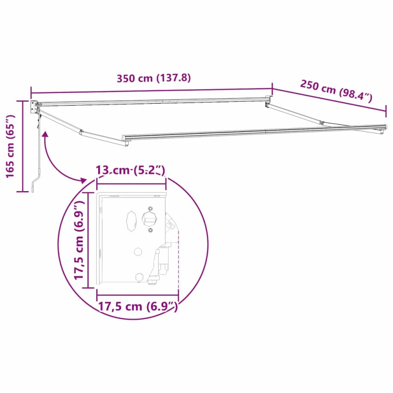 vidaXL Izvelkams jumtiņš Balts 350 x 250 cm Alumīnijs