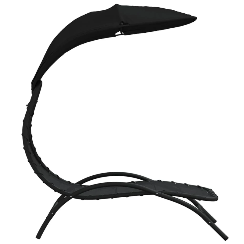 vidaXL sauļošanās zvilnis ar jumtu, melns, 167x80x195 cm, audums