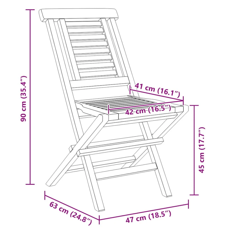 vidaXL saliekami dārza krēsli, 2 gab., 47x63x90 cm, masīvs tīkkoks
