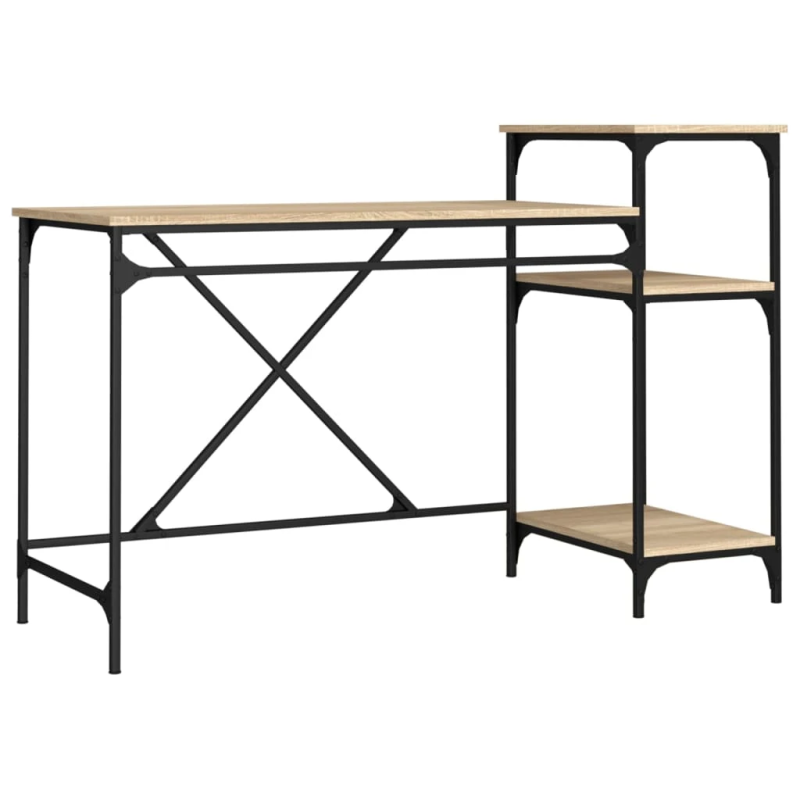 vidaXL rakstāmgalds ar plauktiem, 135x50x90 cm, inženierijas koks