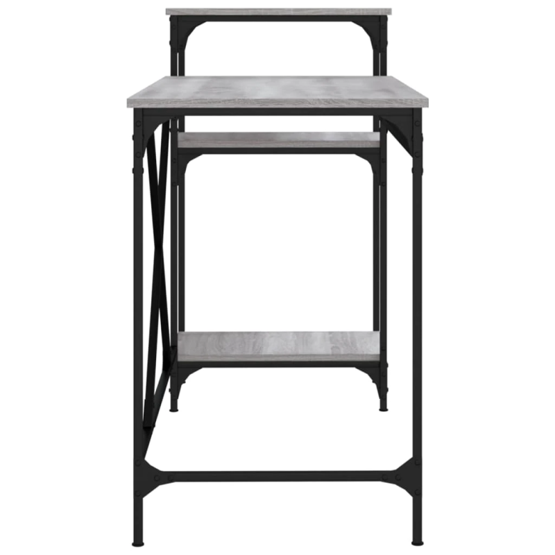 vidaXL rakstāmgalds ar plauktiem, pelēks, 135x50x90 cm, koks, dzelzs