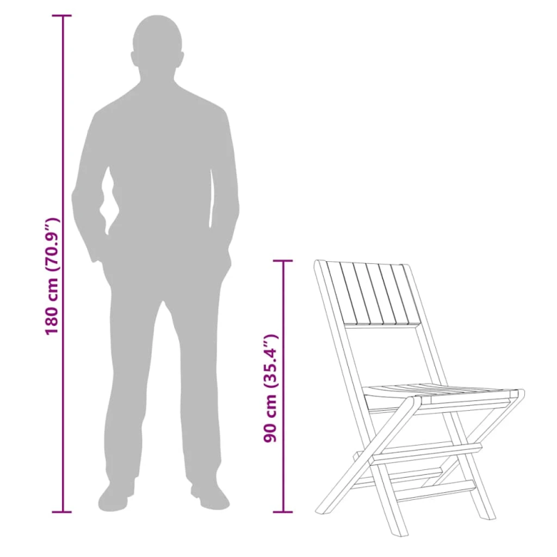 vidaXL saliekami dārza krēsli, 6 gab., 47x61x90 cm, masīvs tīkkoks