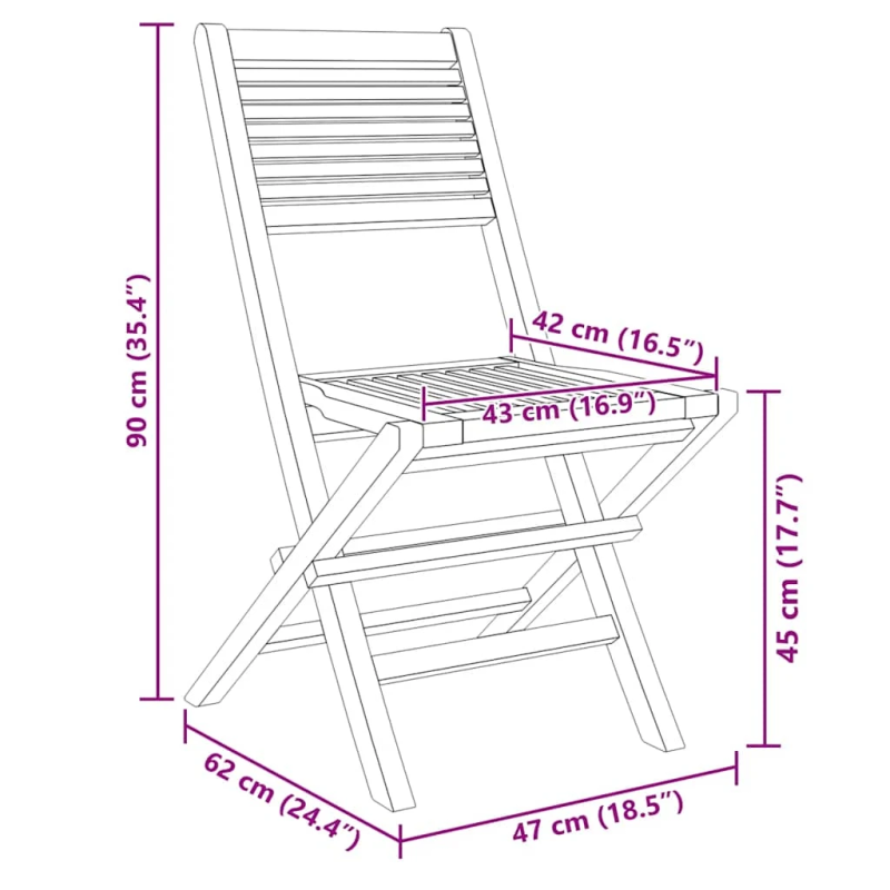vidaXL saliekami dārza krēsli, 4 gab., 47x62x90 cm, masīvs tīkkoks