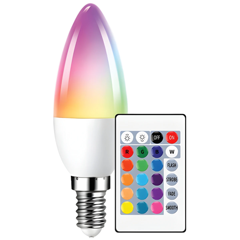 LED spuldze 6W C37 E14 3000k RGB ar pulti BESK