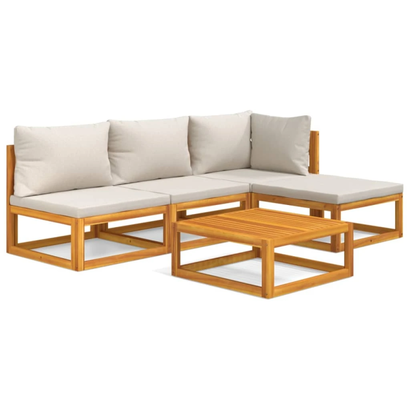 vidaXL 5-daļīgs dārza atpūtas mēbeļu komplekts ar matračiem, masīvkoks