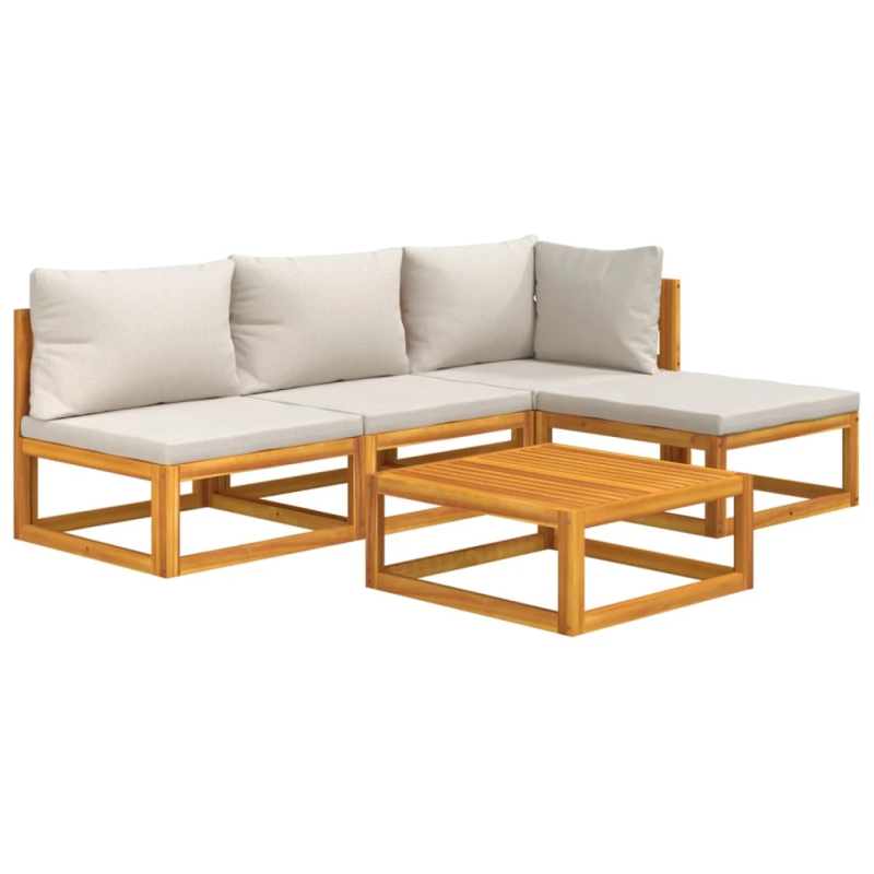 vidaXL 5-daļīgs dārza atpūtas mēbeļu komplekts ar matračiem, masīvkoks