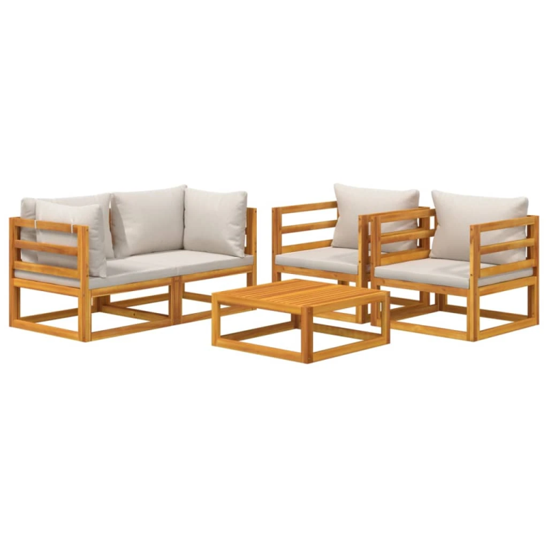 vidaXL 5-daļīgs dārza atpūtas mēbeļu komplekts ar matračiem, masīvkoks