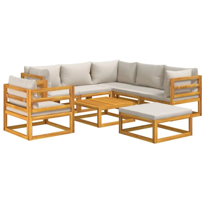 vidaXL 8-daļīgs dārza atpūtas mēbeļu komplekts ar matračiem, masīvkoks