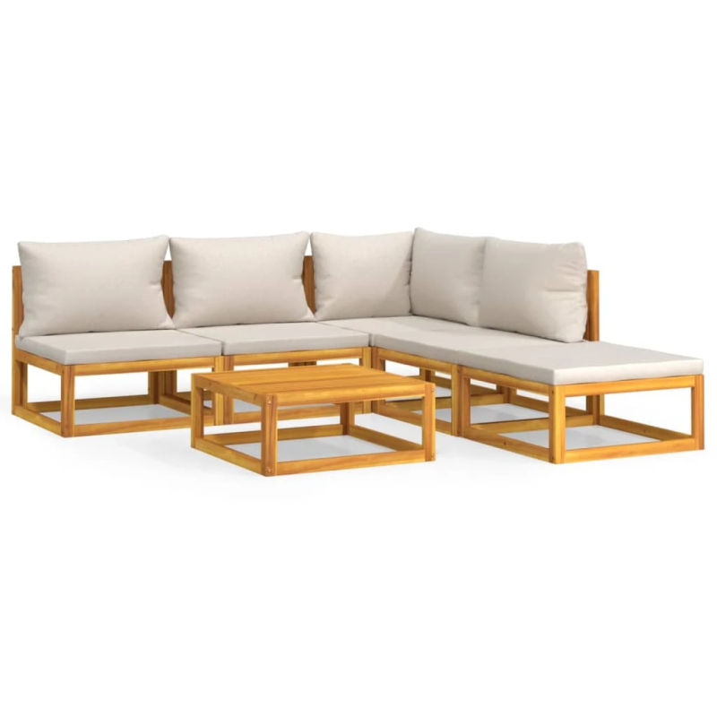 vidaXL 6-daļīgs dārza atpūtas mēbeļu komplekts ar matračiem, masīvkoks